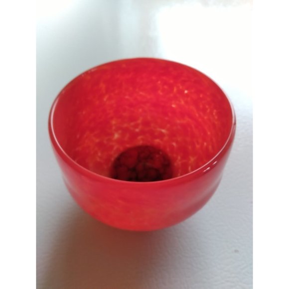 Vtg. lava red speckled art glass handblown footed votive vase signed O'dell 96 - Picture 3 of 15